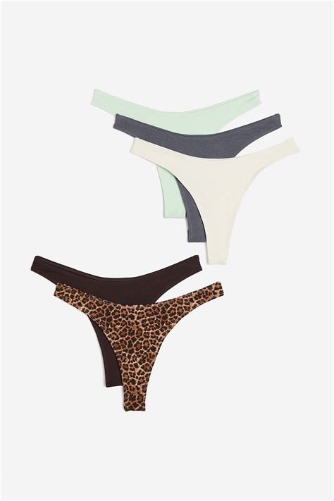 5 Pack Cotton Thong Briefs Brown Leopard Print Ladies Handm Gb