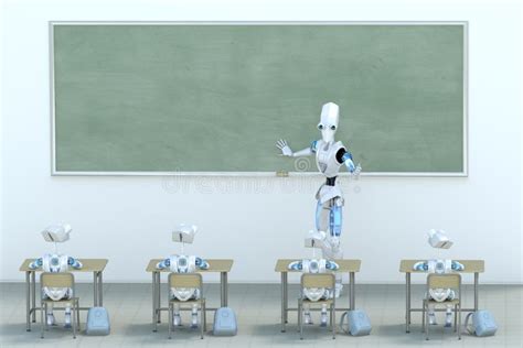 Robot teacher in classroom stock illustration. Illustration of space ...