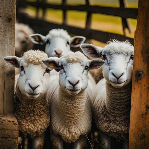 A Group Of Curious Sheep Looking At The Camera Stock Photo Image Of