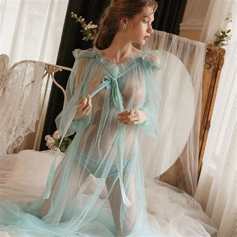 See Through Nightgown Lace Long Night Dress Lingerie See Etsy Norway