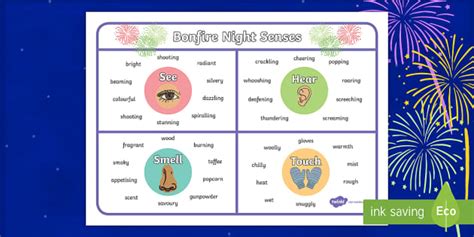 Bonfire Night Senses Word Mat Teacher Made Twinkl