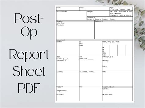 Post Op Nurse Report Sheet Sbar Patient Handoff Printable Template Pdf