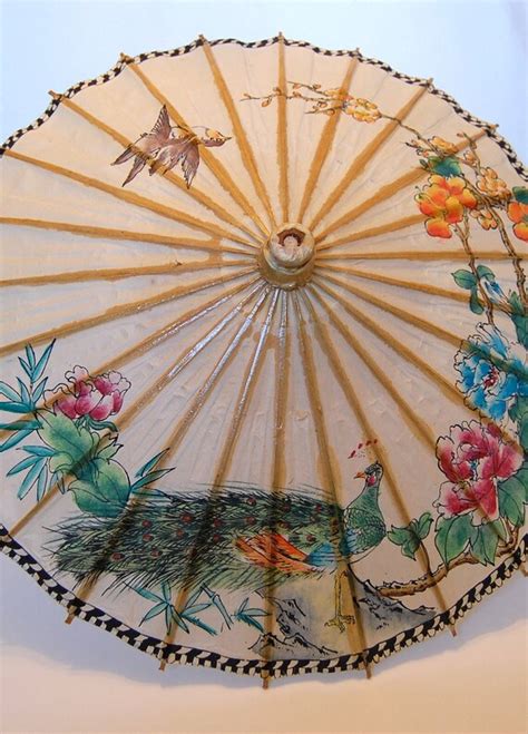 Vintage Handpainted Chinese Paper Umbrella Parasol