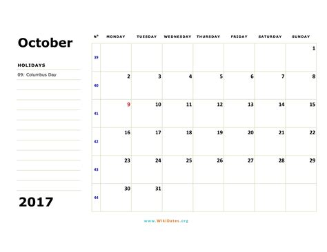October 2017 Calendar