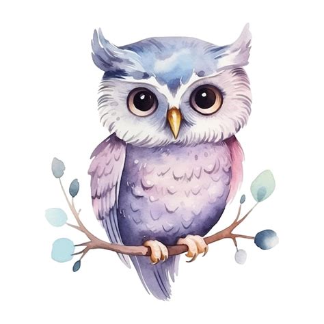 Aquarelle Mignon Hibou Illustration Vectorielle Avec Hibou Dessiné à La