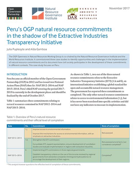 Perus Ogp Natural Resource Commitments In The Shadow Of The Extractive