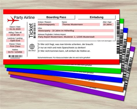 Geburtstag Einladungskarten Als Flugticket Rot Alter Und Alle Texte