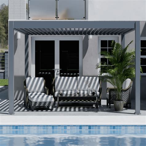 Pergola Motoris E En Alu Gris Avec Lames Orientable X M Ombrea