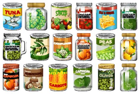 Collection Of Assorted Canned Goods And Jarred Food Isolated Vector