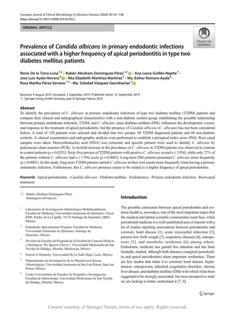 Prevalence Of Candida Albicans In Primary Endodontic Infections