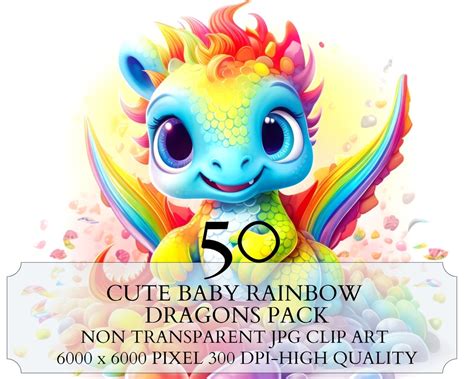 50 Cute Baby Rainbow Dragon Pack Clipart JPG Full Commercial Use ...