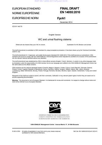 EN 14055:2010/FprA1 - WC and urinal flushing cisterns