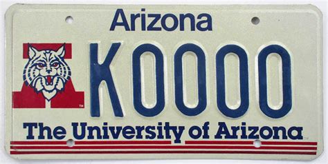 Arizona 1989 University Of Arizona Sample License Plate K0000 Plate Dog