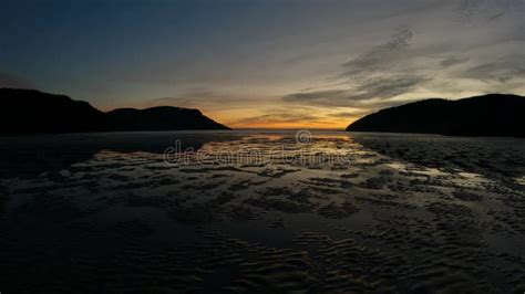 Sandy Beach On Pacific Ocean Coast Panoramic View Sunset Sky San