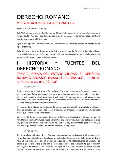 Tema 1 Apuntes Del Tema 1 De Derecho Romano DERECHO ROMANO