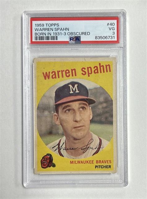 Topps Baseball Warren Spahn Milwaukee Braves Obscured Card Psa