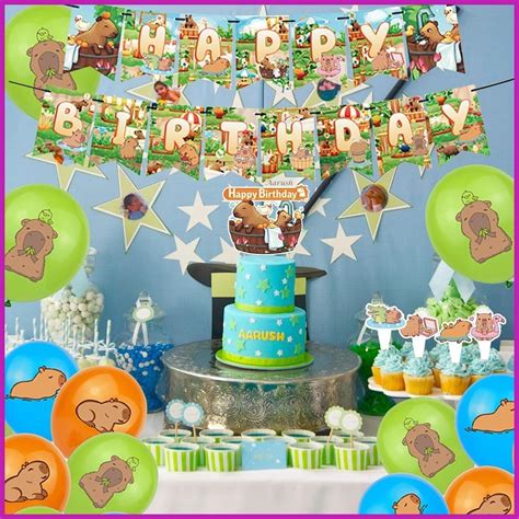 Capybara Party Decor Capybara Balloons Banner Cupcake Toppers Set