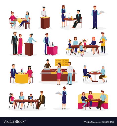 Restaurant people situations flat icons set Vector Image