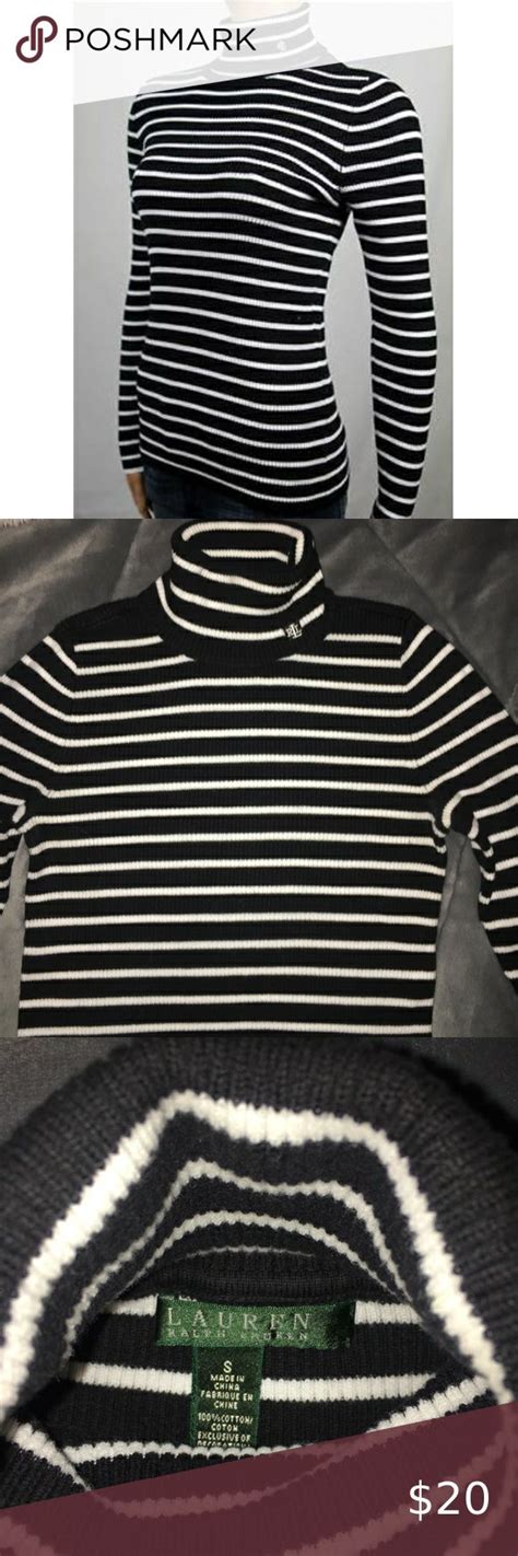 Ralph Lauren Black White Stripe Turtleneck Sweater Striped Turtleneck