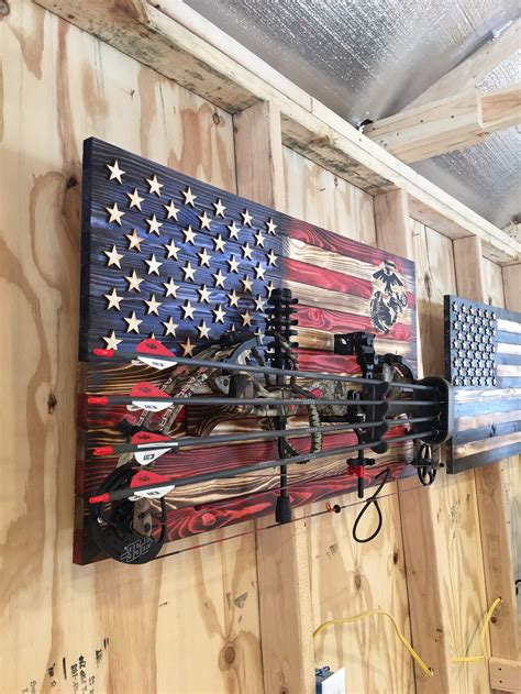 Rustic American Flag Gun Rack Compound Bow Rack With Military Etsy