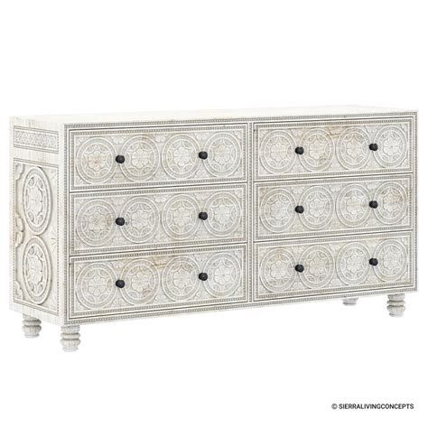 Lahaina Solid Wood Hand Carved Moroccan Style Drawer Dresser