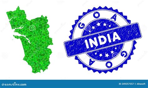 Rosette Rubber Stamp Seal With Green Vector Polygonal Goa State Map