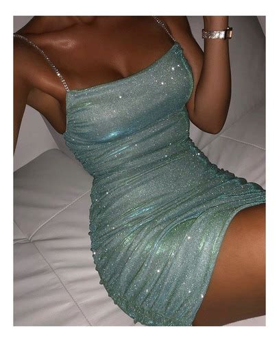 Sexy Espalda Desnuda Ajustado Brillante Vestido De Tirantes Cuotas