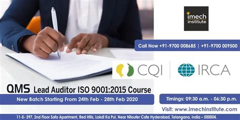 IRCA CQI Certified ISO 9001 2015 QMS Lead Auditor Training Course In