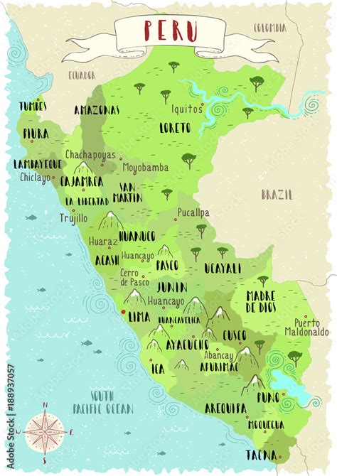 Illustrated Map Of Peru Stock Vector Adobe Stock