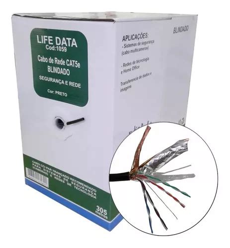 Cabo De Rede Cat5e Blindado Stp Preto 200m Life Data 24awg Frete grátis