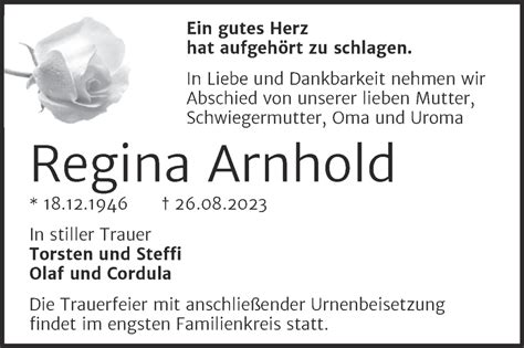 Traueranzeigen Von Regina Arnhold Abschied Nehmen De