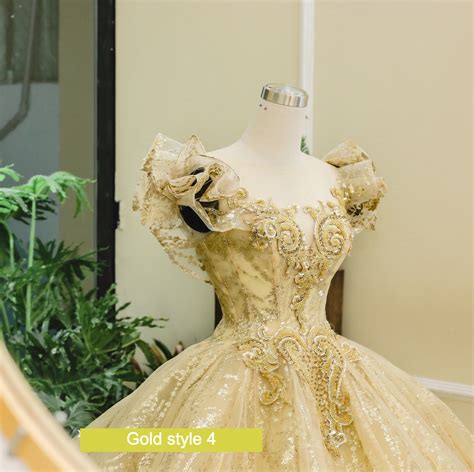 Various Styles Gold Beaded Sparkle Ball Gown Wedding Dress With