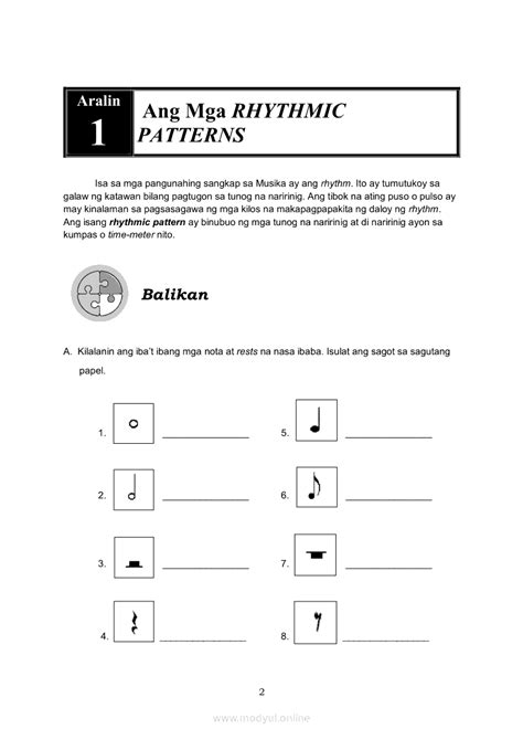 Music 5 Modyul 4 Ang Mga Rhythmic Patterns Grade 5 Modules