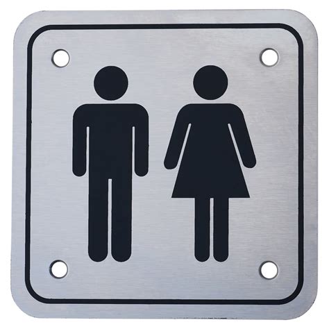 Unisex Square Toilet Door Sign 100 X 100mm Satin Stainless Steel