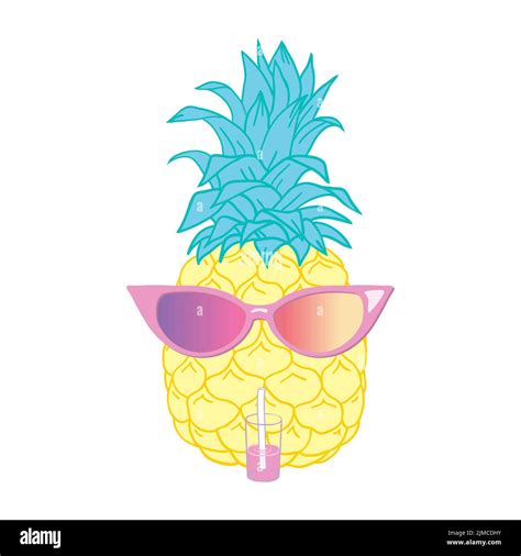 Cartoon Pineapple In Glasses Fresh Cute Exotic Fruit Wear In Sunglasses Fanny Summer Vector