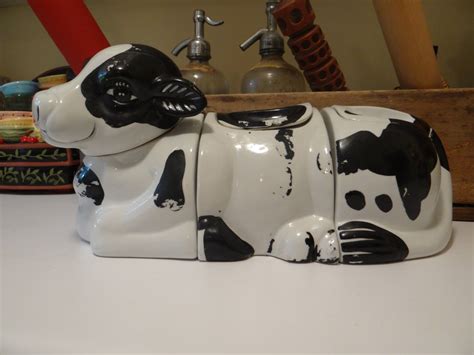 Items Similar To Vintage Cow Cookie Jar 3 Pieces On Etsy