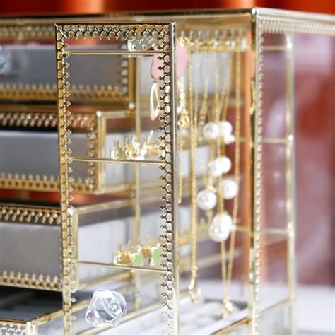 Modern Luxury Glass Jewelry Box Desk Organizer with Drawers | Homary