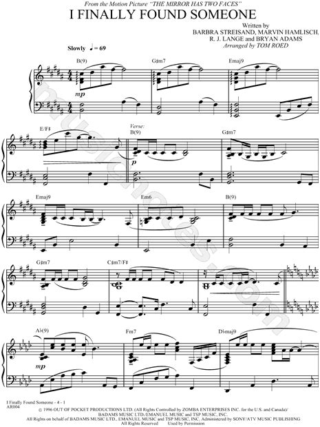 Barbra Streisand I Finally Found Someone Sheet Music Piano Solo In B Major Download