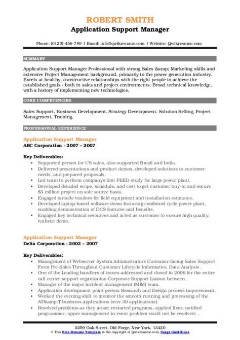 Application Support Manager Resume Samples Qwikresume