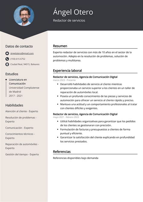 Ejemplos De Curriculum Vitae Redactor De Servicios Plantilla Y 20