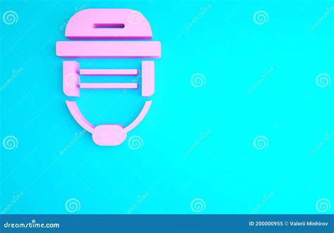 Pink Hockey Helmet Icon Isolated On Blue Background Minimalism Concept Stock Illustration