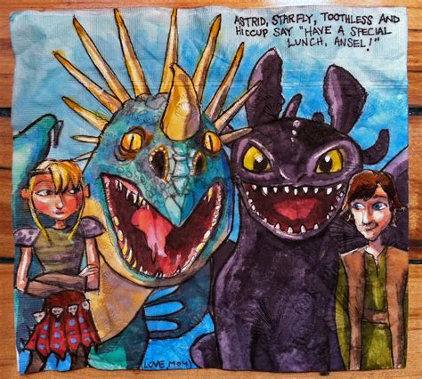 Daily Napkins: Astrid, Stormfly, Toothless and Hiccup