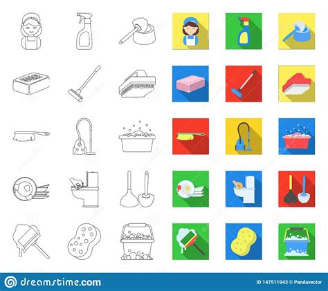 Contour De Nettoyage Et De Domestique Ic Nes Plates Dans La Collection