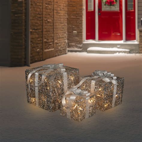 Northlight Lighted Glitter Threaded Gift Boxes Outdoor Christmas