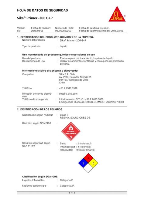 PDF Sika Primer 206 G P Naturaleza química Disolvente