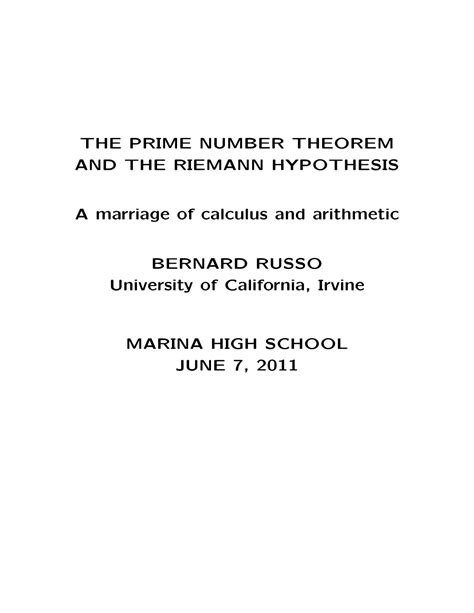 The Prime Number Theorem And The Riemann Hypothesis Docslib