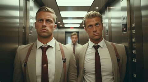 Premium Photo Two Friend Blonde Businessmen Pale Grey Suit Picture Ai Generated Art