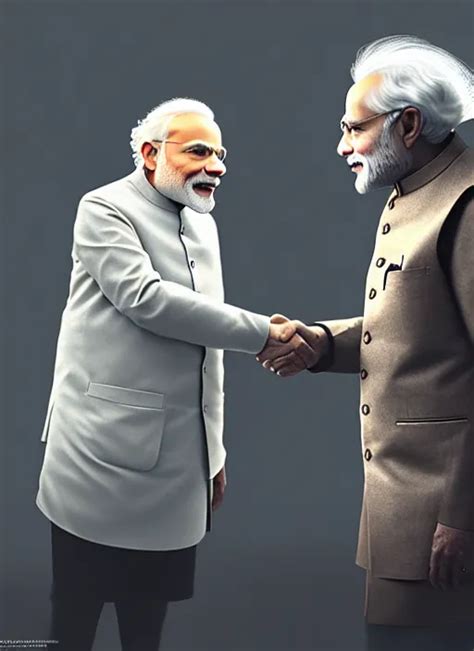 Portrait Narendra Modi Shaking Hands With Albert Stable Diffusion