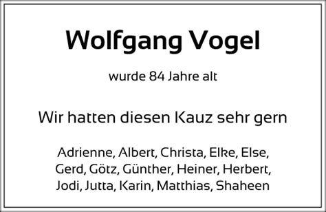 Traueranzeigen Von Wolfgang Vogel Trauer Rheinmain De