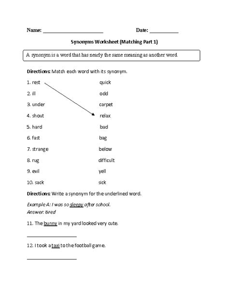 Synonyms Worksheets